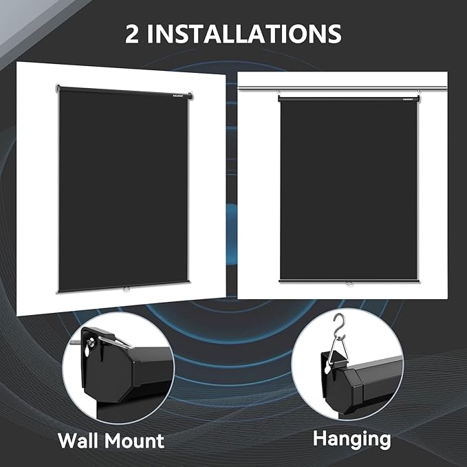 RAUBAY Retractable Pull Down Black Screen Backdrop - 59.8" x 86.6" Collapsible Wall-Mount Background for Professional Video Production, Photography, TikTok and Video Conferencing