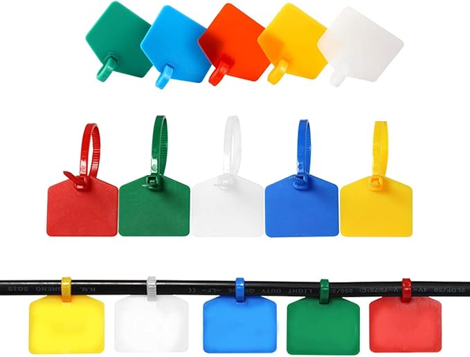 Cable Zip Tie with Tag,Wire Zip Ties with Label,100 Pcs Plastic Nylon Cable Ties,Multi Color Self-Locking Write on Tie Wraps