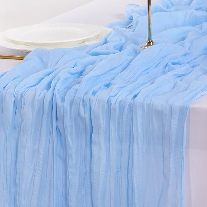 Socomi Blue Fall Thanksgiving Cheesecloth Table Runner Light Blue Boho Rustic Gauze 120 inch 10FT Cheese Cloth Runner for Wedding Party Baby Shower Birthday Home Decor Holiday Decorations