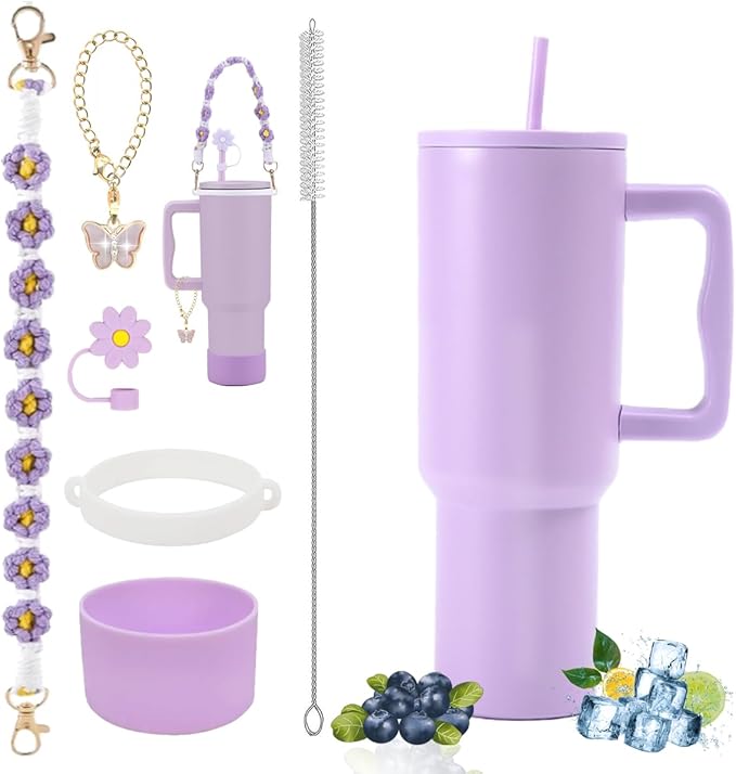 40 oz Tumbler with Handle Straw and Accessories, Drop & Abrasion Resistant, Vacuum Double-Layer Insulation, Ideal for Camping, Fitness, Outdoor Use