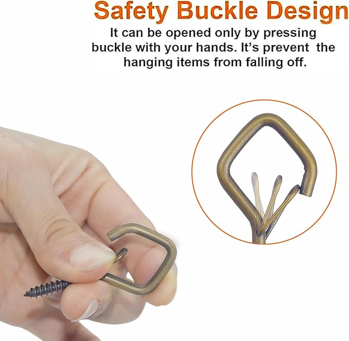 Sexoeie 10 PCS Eye Screw Hooks for Hanging Heavy Duty with Safety Buckle.Metal Ceiling Hooks for Hanging Plants,Cup,Wind Chime,Bird Feeders,String Lights at Indoor&Outdoor,2.36 Inches Black