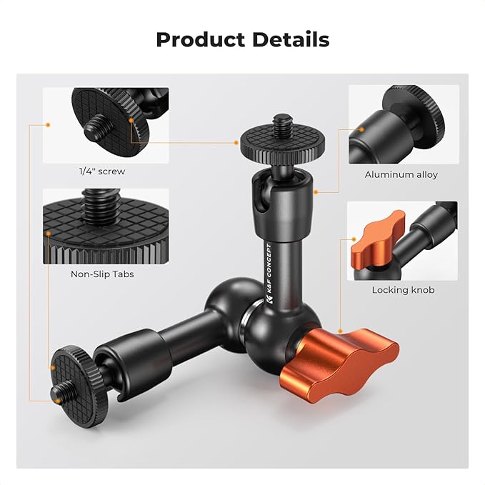 K&F CONCEPT 6" Magic Arm Kit 1/4" Screw 360°Ballhead Articulating Mini Arm Mount for Monitor, LED Light, Webcam