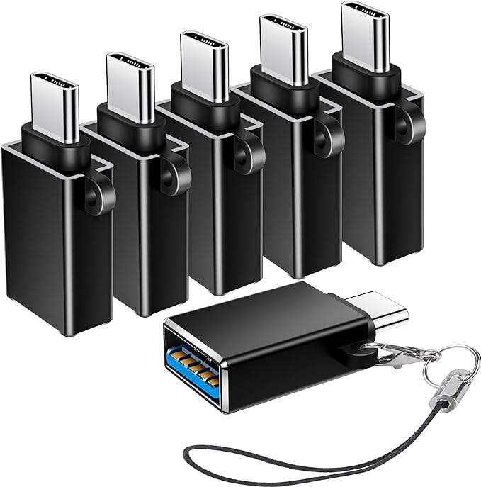 USB to USB C Adapter 6 Pack,USB Type C Adapter,USBC Male to USB Female OTG Adaptor,USBC to A Converter for iPhone 17 16 15,MacBook Pro,iPad,Samsung S24 S23 S22