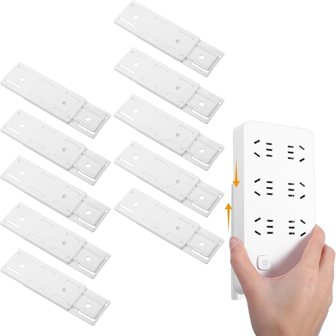 10 PCS Self Adhesive Power Strip Holder Surge Protector Fixator Wall Mount Punch Free Cable Management System Powers Strips Mount Holders for Router Computer Kitchen Home Office Remote Control