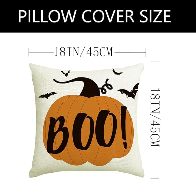 Halloween Decor Pillow Covers 18x18 Inch,Set of 4 Halloween Decoration Indoor Outdoor Throw Pillow Covers, Trick or Treat Black Striped Linen Cushion Case for Home Sofa Couch Bedroom Chair