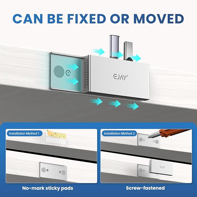 EJAY 5-in-1 Magnetic USB 3.0 Hub with SD/TF Card Reader, 2 USB-A + 1 USB-C Ports, Includes Sliding Rail, Screws & Sticky Pads for MacBook Laptop PC Silver