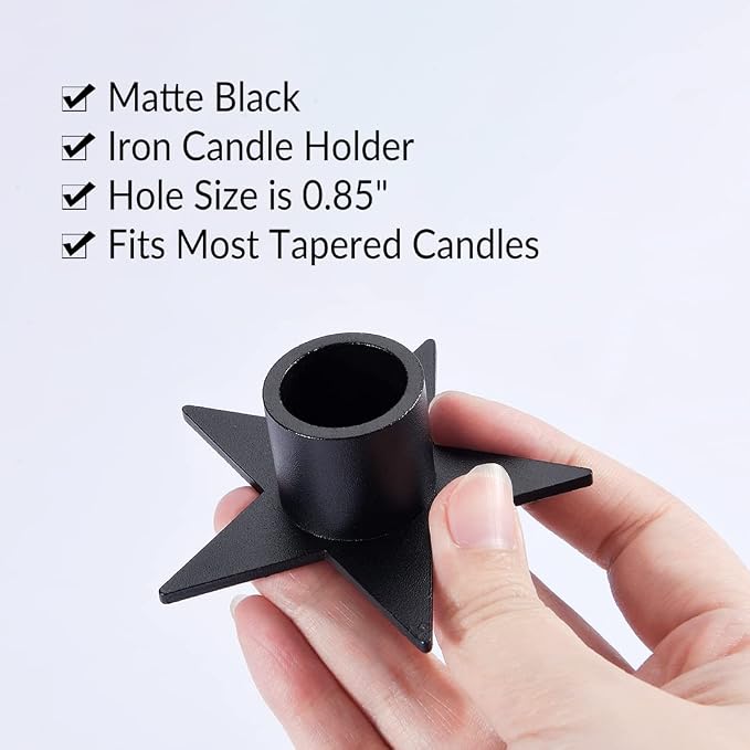 4PCS Pentagram Black Taper Candle Holders, Matte Iron Candlestick Holders Centerpieces for Home Decoration, Wedding Anniversary, Party, Housewarming Gifts.
