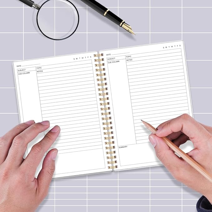 Yaridar A5 Cornell Notes Notebook - College Spiral Cornell Notebooks for Note Taking, Subject College Ruled Steno Pads for Office/School/Home, 5.8" x 8.5", Black Flower