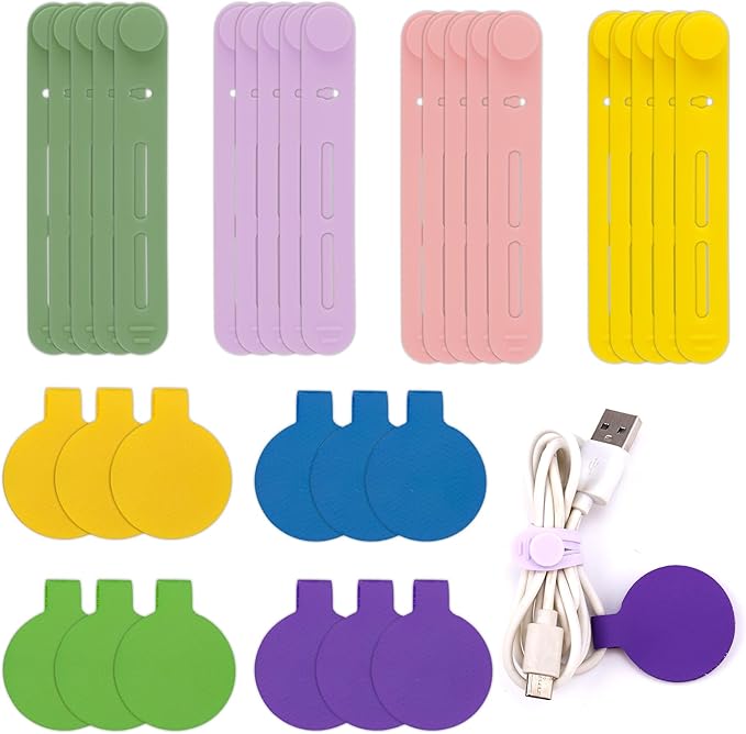 32pcs Cable Labels and Silicone Cable Ties, Reusable Cable Labels Tags Adjustable Silicone Zip Ties 20 Wire Labels and 12 Cable Straps Cord Wrap Organizer for Charging Cords Wires Cables