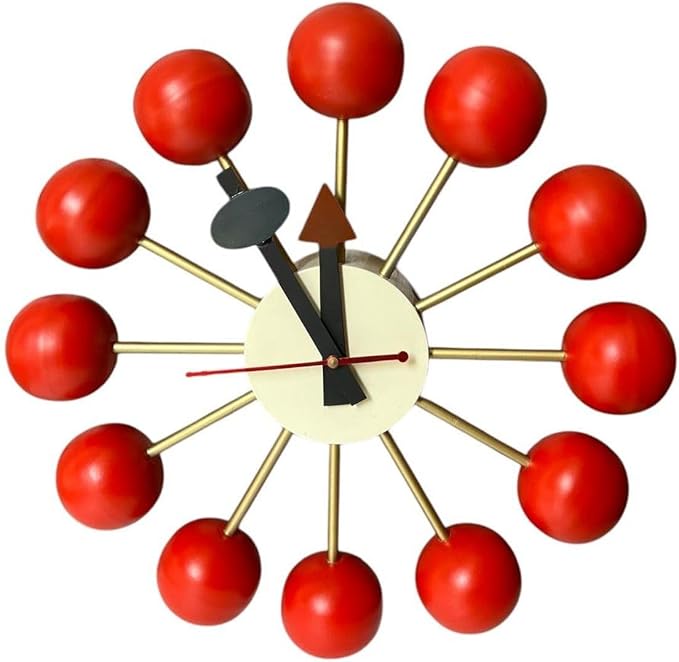 Mid Century Modern Ball Clock: George Nelson Style Wood Wall Decor (Red, 12 Inch)