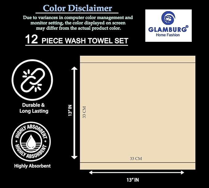 GLAMBURG Ultra Soft 12-Piece Washcloths Set 13x13-100% Ringspun Cotton - Durable & Highly Absorbent Face Towels - Ideal for use in Bathroom, Kitchen, Gym, Spa & General Cleaning - Sea Green