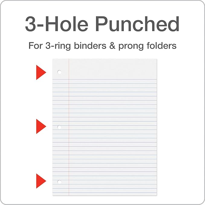 Oxford Filler Paper, 8 x 10-1/2 Inch Wide Ruled Paper, 3 Hole Punch, Loose Leaf Notebook Paper for 3 Ring Binders, 1000 Sheets