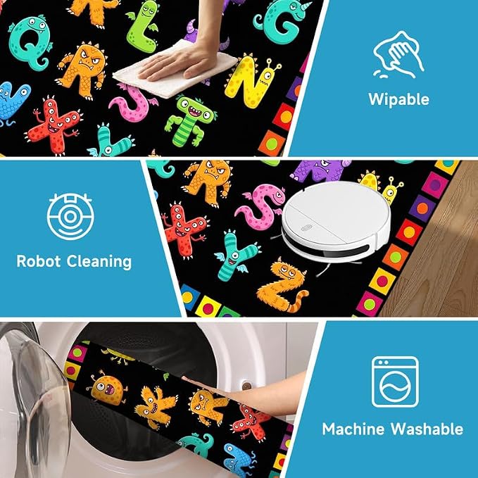 Alphabet Monster Area Rug for Kids 5'x7' Colorful ABC Learning Carpet Non Slip Educational Play Mat for Nursery Bedroom Playroom Classroom Living Room Home Decor