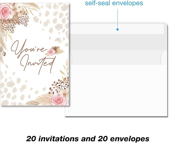 Boho Highland Cow Baby Shower Party Invitations with Envelopes Set of 20 Pampas Holy Cow Baby Shower Party Invites Fill in Blank