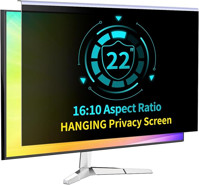 DEJIMAX 22 Inch Computer Privacy Screen for 16:10 Computer Monitor, Anti-Blue Light Monitor Privacy Screen Filter, Anti-UV Computer Shield, Hanging Type