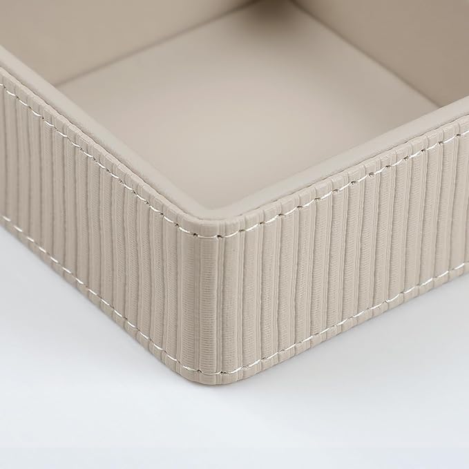 NICLNGSH PU Leather Valet Tray, Decorative Trinket Vanity Desk Drawer Organizer Tray, Perfume Dish Catch All Bowl for Keys, Nightstand Drawer Organizer Women Men with 4 Compartments (Beige)