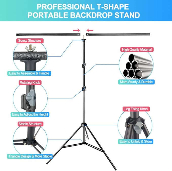 Black White Backdrop Screen with Stand Kit for Photo Video Studio Filming 5X6.5ft, Black Backdrop White Photo Curtain Background with T Shape Stand and 5 Spring Clamp for Photography Party Decorations