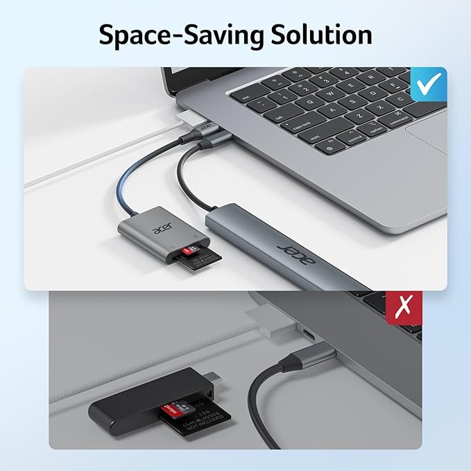 Acer SD Card Reader USB C, Dual Slots Type C to Memory Card Reader, Aluminum Micro SD Card Camera Adapter for MicroSD, SDHC, SDXC, Compatible with iPhone16/15, MacBook, iPad Pro, Android, Laptop