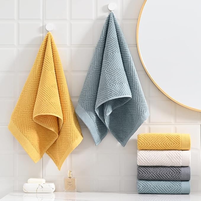 sense gnosis Lime White Hand Towel Set of 2 Super Soft Terry Striped Weave Pattern Ultra Absorbent 100% Cotton Bathroom Hand Towel 13 X 29 Inch, Beige