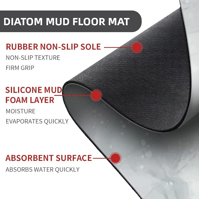Diatomaceous Earth Bath Mat,Gold Grey Marble Non-Slip Volume Super Absorbent Fast Drying for Bathroom Kitchen Door mat,Eco-Friendly Easy to Clean 20×31Inch(50 * 80cm)