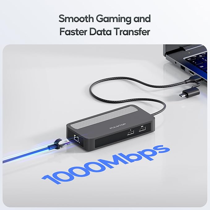 PULWTOP Dual DisplayLink Docking Station, USB C Docking Station Dual 4K@60Hz Display for MacBook M1/M2/M3/Windows, Universal Laptop DockingStation, DisplayPort or HDMI, 2 USB A 2.0, Ethernet