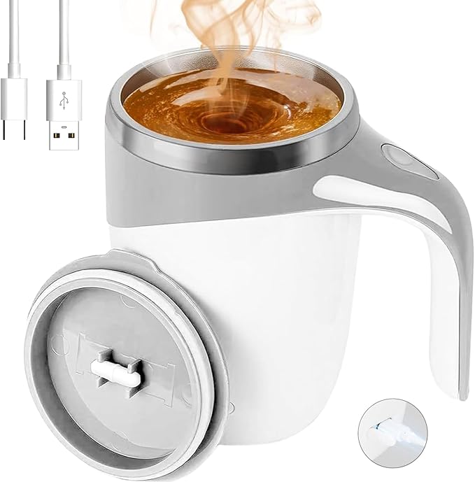 Jieclem Rechargeable Self-Stirring Coffee Mug, 2025 Upgrade, Automatic Magnetic Stirring, Stainless Steel, Portable, with Lid
