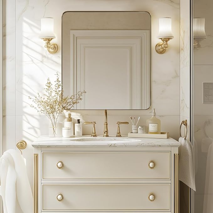 ANDY STAR Gold Bathroom Mirrors for Over Sink, 36x40 Inch Brushed Gold Wall Mirror, Rectangular Metal Framed Vanity Mirror -Modern Clean Design with Superior Stainless Steel Frame