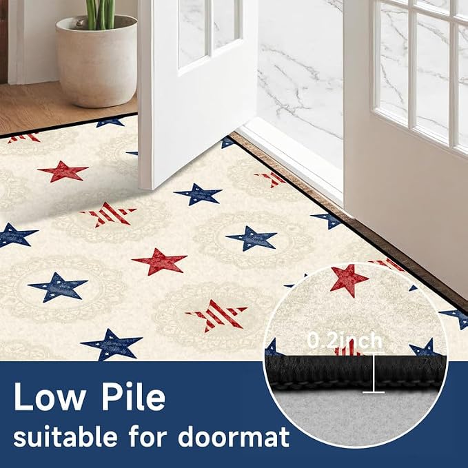 Star Area Rug 6'x9' Vintage Red Blue White Carpet Washable Low Pile Floor Mat Rugs for Bedroom Living Room Nursery Playroom Classroom Home Decor