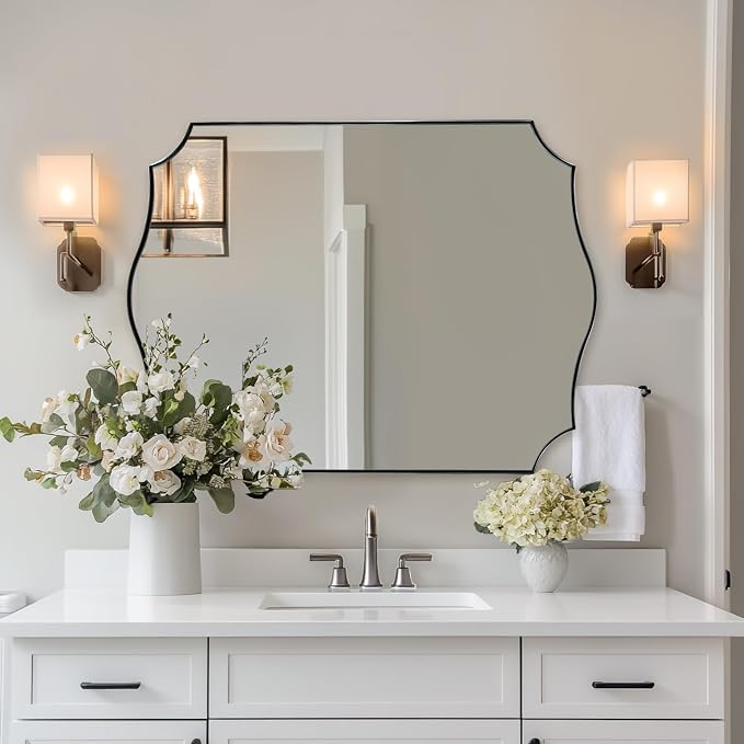 ANDY STAR Chrome Bathroom Mirror, 30x40 Inch Large Polished Chrome Mirror, Rectangle Mirror for Bathroom with Unique Wavy Design Ideal for Home Decor, Rust-Proof Stainless Steel 1” Frame