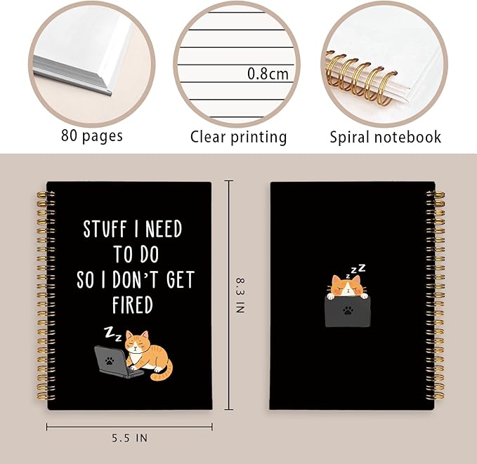 LIANGW Cat Notebook Journal, Stuff I Need To Do So I Don't Get Fired Notebooks, Funny Notebooks for Work, New Job Gift, Goodbye Gift for Coworker Leaving, Funny Gag Gift for Coworkers 5.5x8.3 Inch