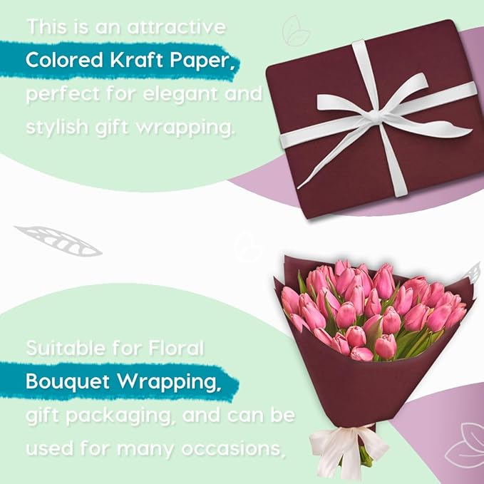 PerkHomy Wine Red Kraft Paper Roll 48" x 1,800" (150') for Gift Wrapping Bouquet Flower Art Painting Craft Writing Packaging Shipping 80GSM 55LB (Wine Red, 48" x 150')