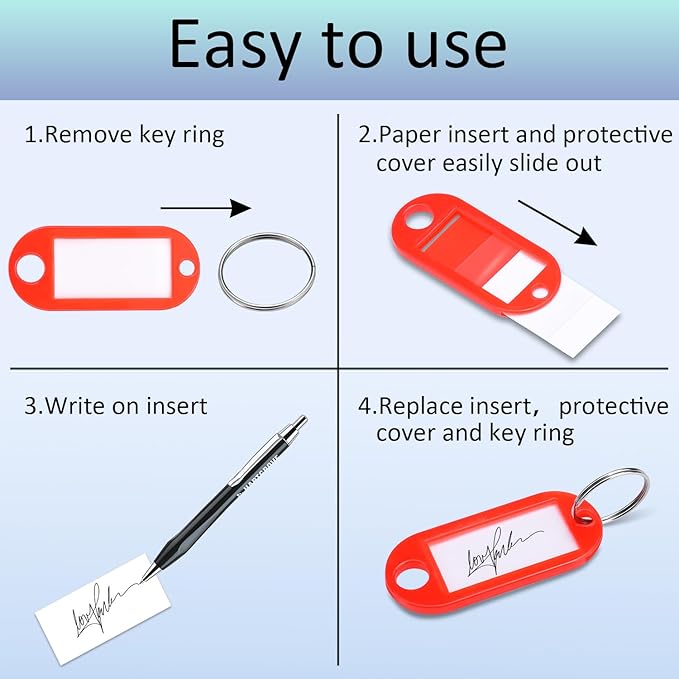 10 Pack Plastic Key Tags with Labels and Split Ring, Black Cable Key Ring and Key Labels for Keys, USB Drive and Luggage Organization - Black