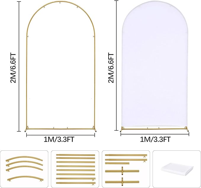 Vincidern 6.6FT Wedding Arch Backdrop Stand and White Cover Set, Metal Backdrop Arch Stand and Cover for Birthday Parties, Baby Showers, Graduation, Event Decorations