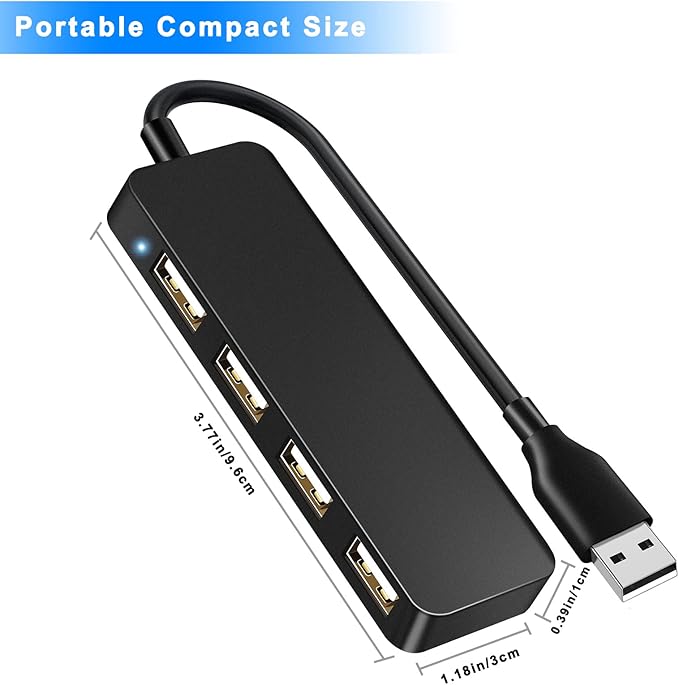 USB Hub 4 Port USB 2.0 Splitter Hub Expander for Laptop Computer Flash Drive Console Printer Camera Keyboard Mouse More 1 to 4 Jack Extender for Charging/Data Sync
