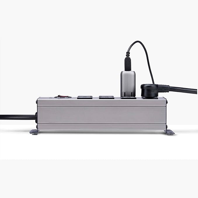 StarTech.com Flat Plug 8-Outlet Heavy Duty Industrial Power Strip 125V/15A with Surge Protector, EMI/RFI Isolation, Mountable PDU, 12ft/3.6m Extension Power Cord, NEMA 5-15P/R, TAA