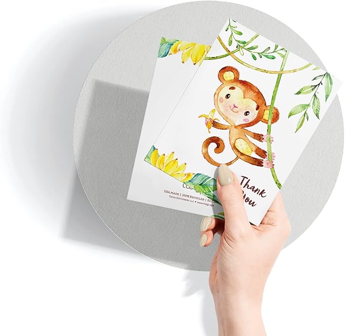 Twigs Baby Shower Thank You Cards with Envelopes - 12 Set Simple Baby Shower Cards, New Baby Congratulations Cards, Welcome Baby Card, Made in the USA - Jungle Animal Designs, 5.5 x 4.25 Inch Size