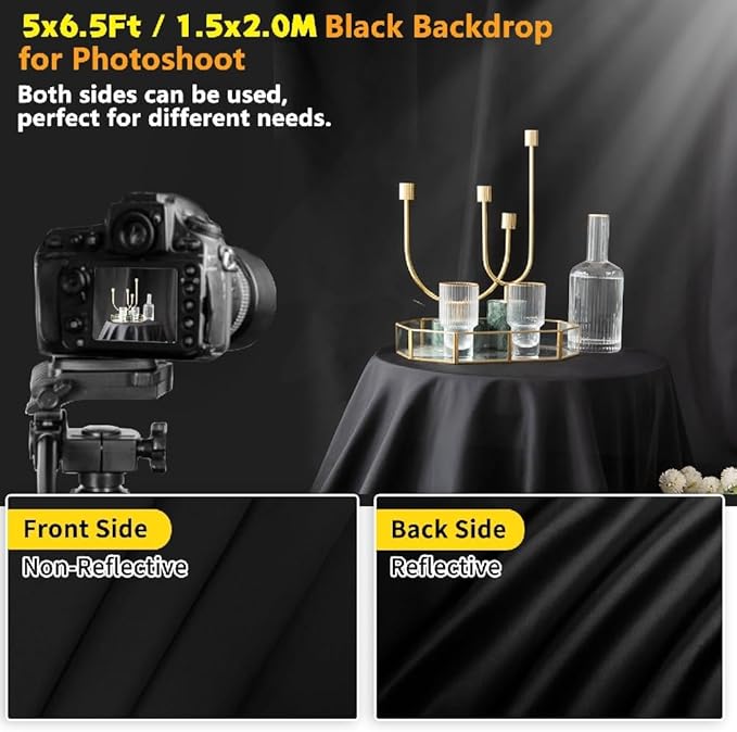 Black Backdrop for Photoshoot, 5x6.5ft Black Photo Backdrop Background, 1.5x2m Collapsible Fabric Backdrop Curtain, Portrait Back Drop Cloth, Content Creator Backdrops for Video Recording