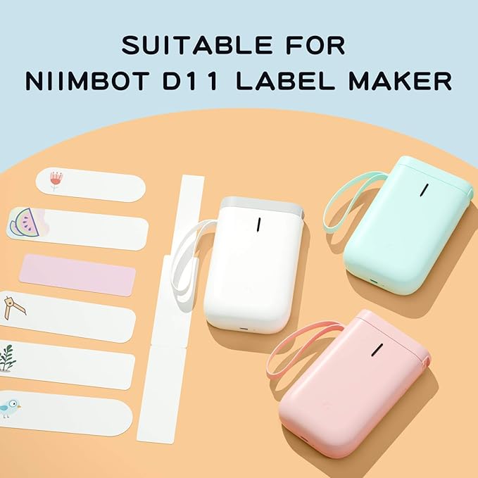 NIIMBOT D11 D110 Label Maker Tape Adhesive White Label Paper 0.47" X 4.29" (12.5 X 109mm) 65 Labels/Roll, Compatible for NIIMBOT D11 D110 Label Printer, Thermal Paper Black on White, 3-Roll