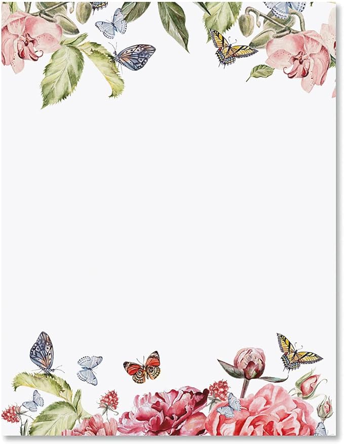Current Flutter of Floral Letter Paper - Spring Stationery Papers With Decorative Flower Border, Printable Holiday, Wedding & Bridal Shower, & Invitation Sheets, Set of 25, 8 1/2" x 11"