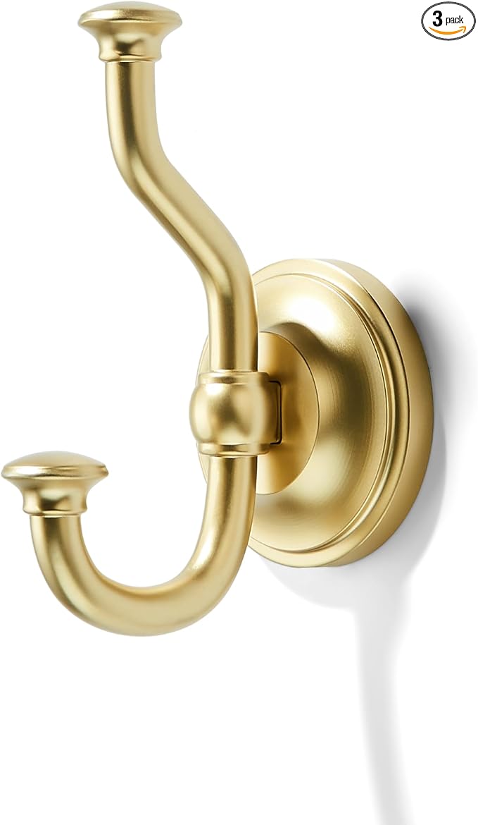 khtumeware 3 Pack 4-1/2 inch Zinc Alloy Vintage Wall Brushed Gold Large Coat Hooks Suitable for Tile, Wood Board, Glass Walls, Bathroom, Entrance Hall, Kitchen, Multi-Functional Robe Hooks