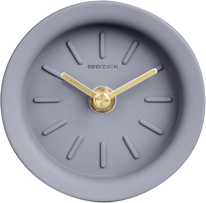 SCOAGE Retro Small Desk Analog Clock Battery Powered Vintage Table Grey Cement Bedside Shelf Mid Century Unique Cute Mini Mantel Clock Battery Operated for Office Travel Bedrooms Desktop Living Room