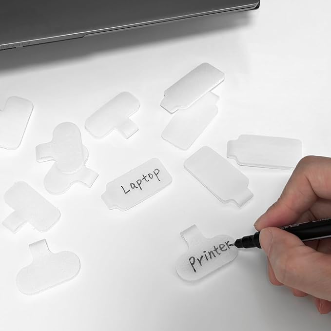 32 Write On Wire Labels - White, 1.2" x 0.63" for Electronics & Computers Cable Management