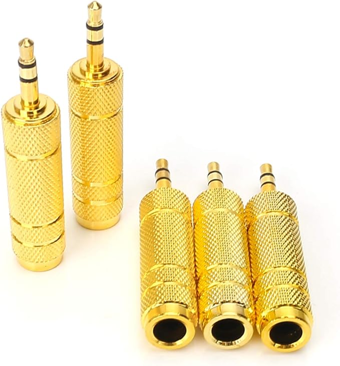 SiYear (5 Pack 3.5mm 1/8" Male Plug TRS to 6.35mm 1/4" Female Stereo Jack Adaptor-Gold Plated Converte,for Audio Earphone,Headphones ect
