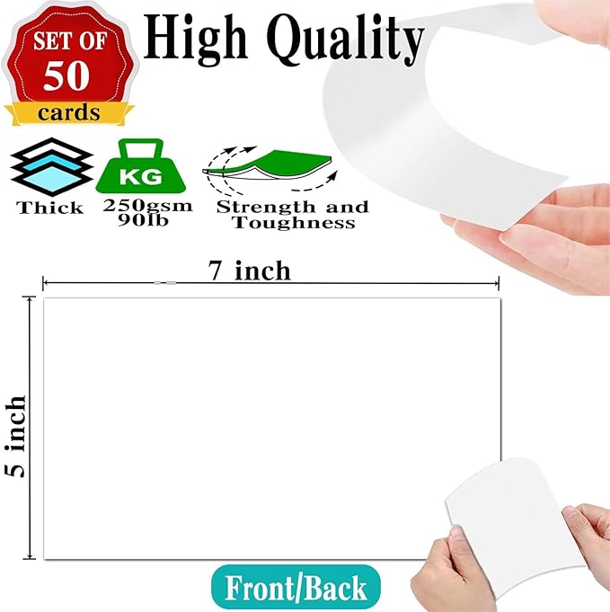 5 x 7 Blank White Card Stock (Set of 50) Thick Paper - 90lb Flat Cards Stock Printer Paper for Make Your Own DIY Invitations, Note, Greeting, Table Cards - Writing, Stamping, Drawing, Painting