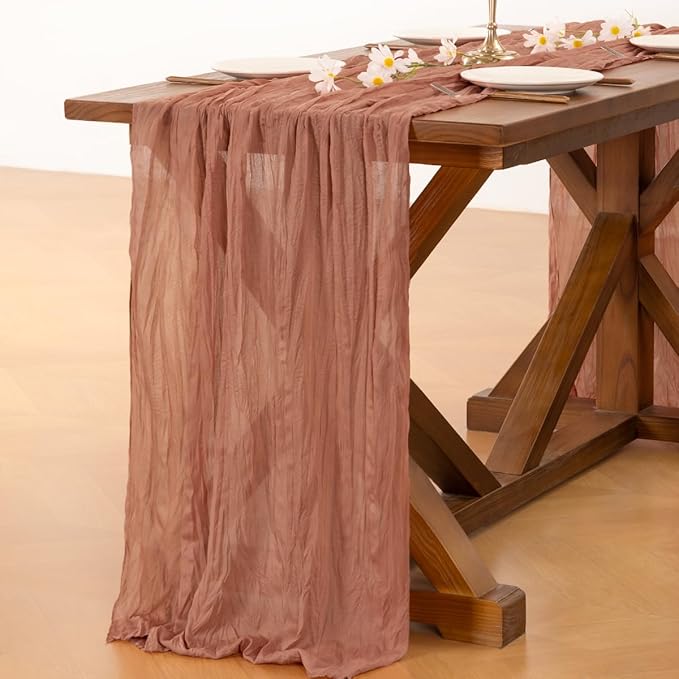 Socomi 3pcs Dusty Rose Fall Thanksgiving Cheesecloth Table Runner Boho Rustic Gauze 120 inch 10FT Cheese Cloth Runner for Wedding Party Baby Shower Birthday Home Decor Holiday Decorations