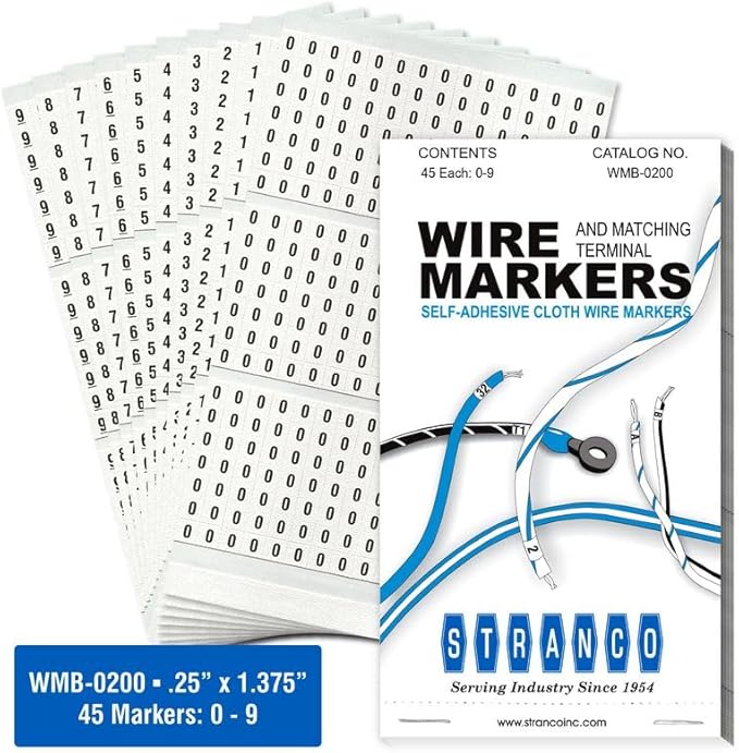 Premium Wire Marker Book for Cable Management, Vinyl-Coated, High-Tack Adhesive, Electric Panel Wire Label Stickers - 10 Pages Per Book