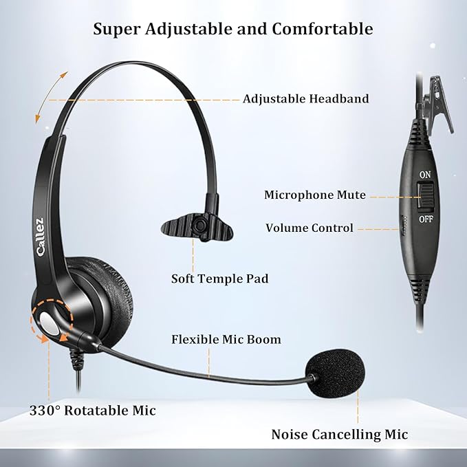 Callez RJ9 Cisco Phone Headset for Office Phone with Noise Cancelling Microphone & Mute Switch, Telephone Headset Compatible with Cisco IP Phones 7821 7841 7945 7962 7965 7975 8811 8841 8851 8865