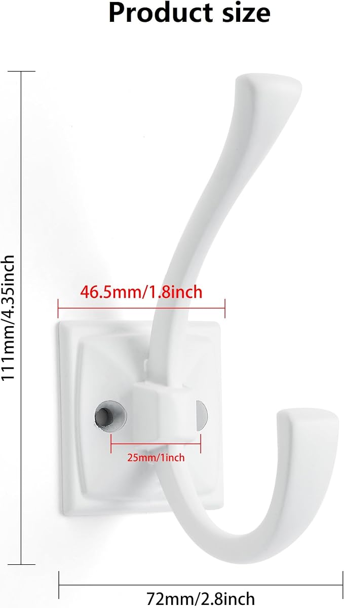 10 Pack Decorative Heavy Duty Towel Hooks for Hanging Robe Double White Coat Hooks Wall Mounted with Screws for Key, Towel, Bags, Cup, Hat