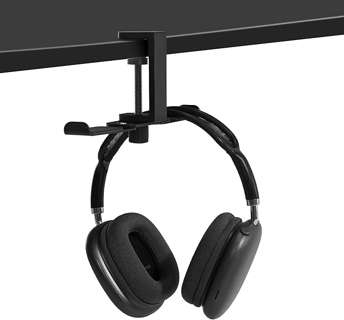 blingwider 2 Hooks Aluminum Foldable Headphone Holder for Desk, Headset Stand for Desk,Backpack Holder Hook for Desk,Table Bag Hook,Under Desk Clamp Hook for Gaming PC Accessories,Black