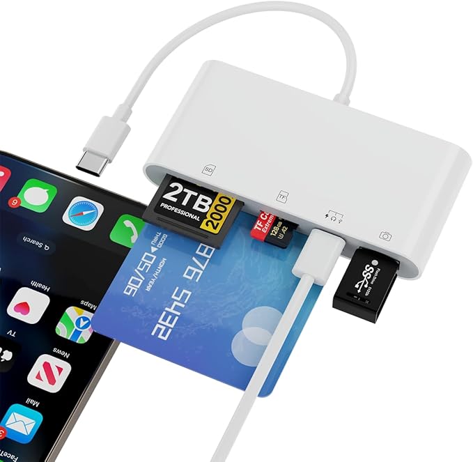 5-in-1 Multi USB C SD/TF/Smart Card Slot+USB OTG Memory Card Reader for iPhone 16/iPad Pro，DOD Military Common Access CAC Smart ID Card Reader for iPhone 16 15/iPad Pro/Mac/Samsung/Laptop/Tablets